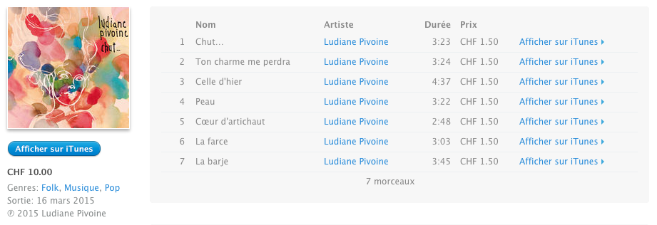 Album "Chut..." sur iTunes